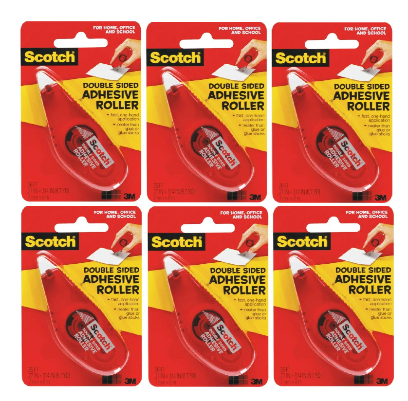 Scotch Double Sided Adhesive Rollers Each Is 0.27 In x 312 In (8.6 Yds) 6 Pack