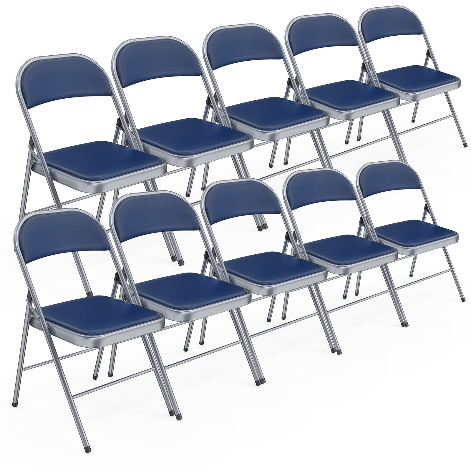 Pu Leather Folding Chair Padded Cushion Back Portable Outdoor Events Navy Blue