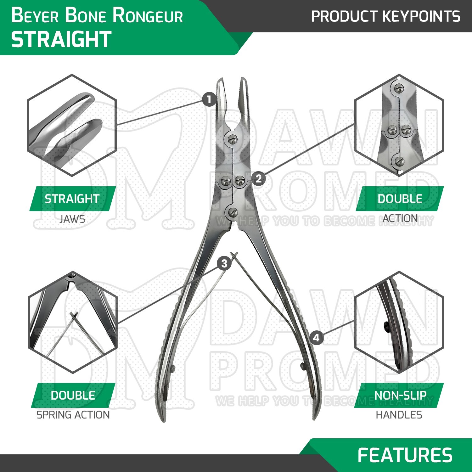 Beyer Bone Rongeur Straight 3.5mm Bite 7″ Double Action Orthopedic Instruments