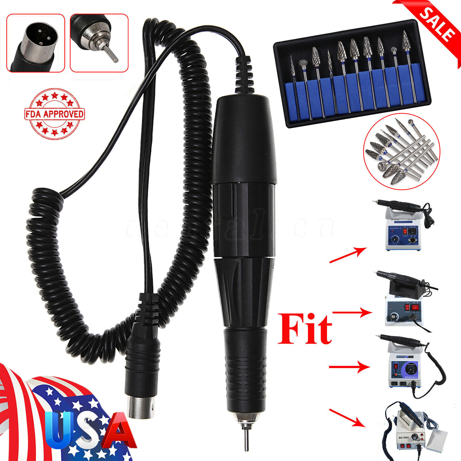 Marathon Dental Lab Electric Polishing Micromotor /35K RPM Motor Handpiece /Burs