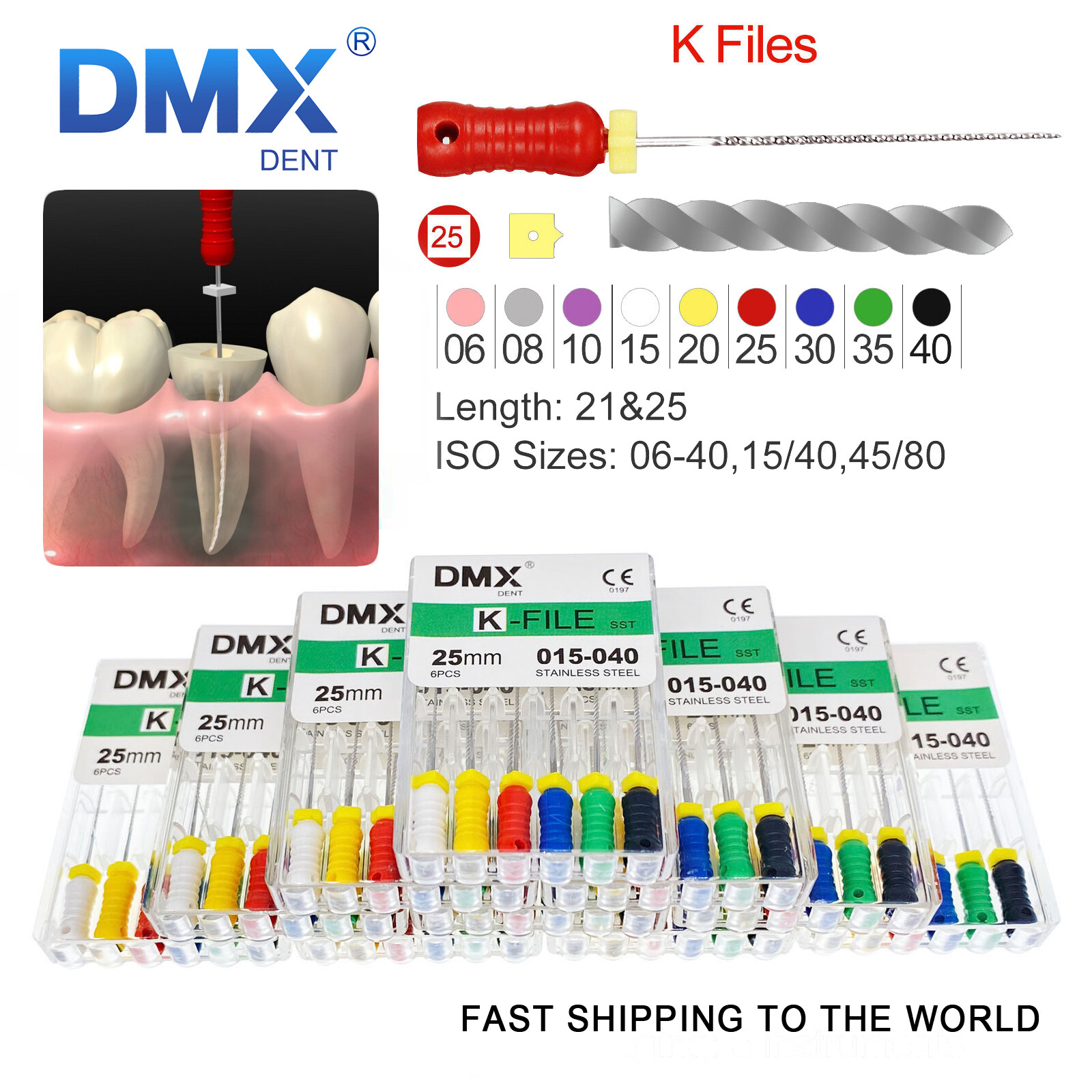 Dental K-FILES Endo Root Canal File Stainless Steel Hand Use 21/25/31mm All Size