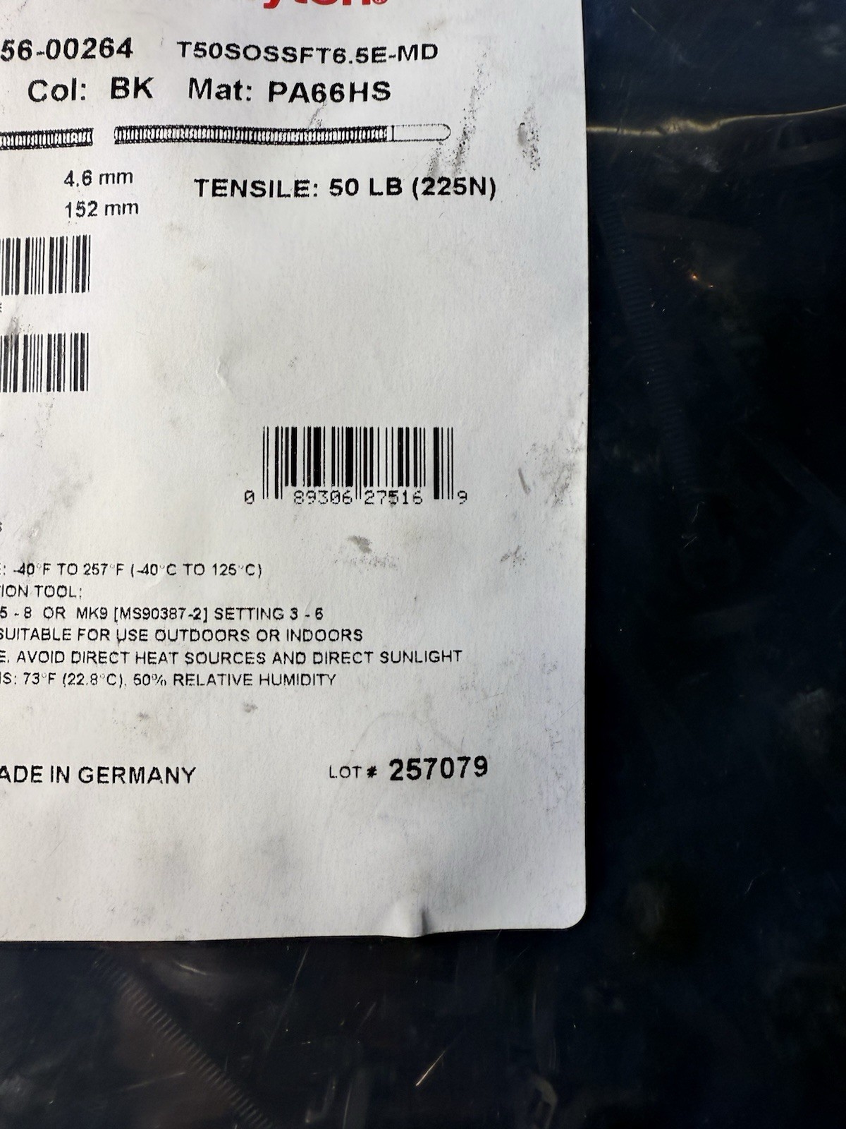 HellermannTyton T50SOSSFT6.5E-MD Black Cable Ties 6” 50lb Qty 500