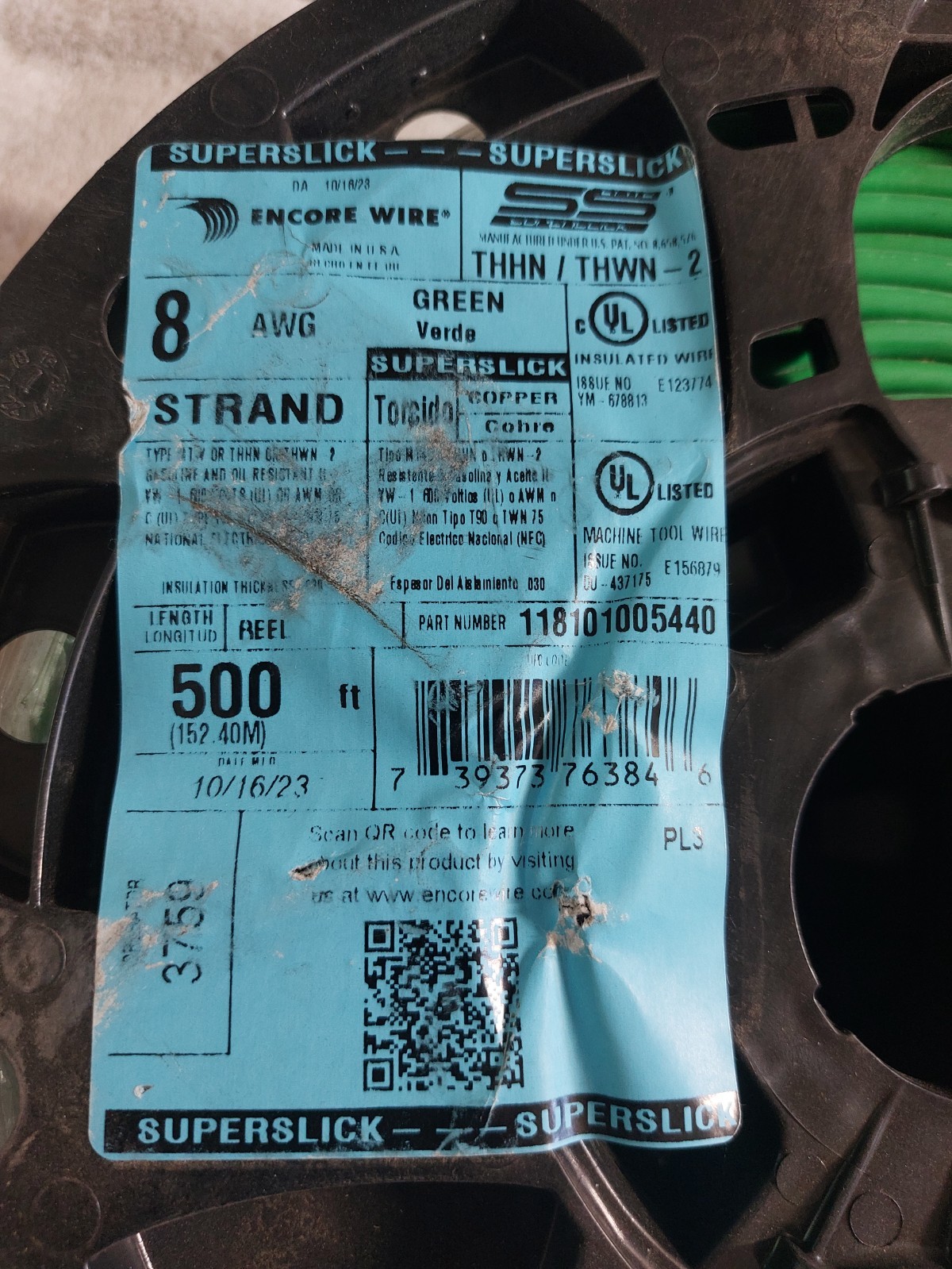 ENCORE SUPERSLICK #8 AWG GREEN STR CU THHN (500FT) 1 PER ORDER