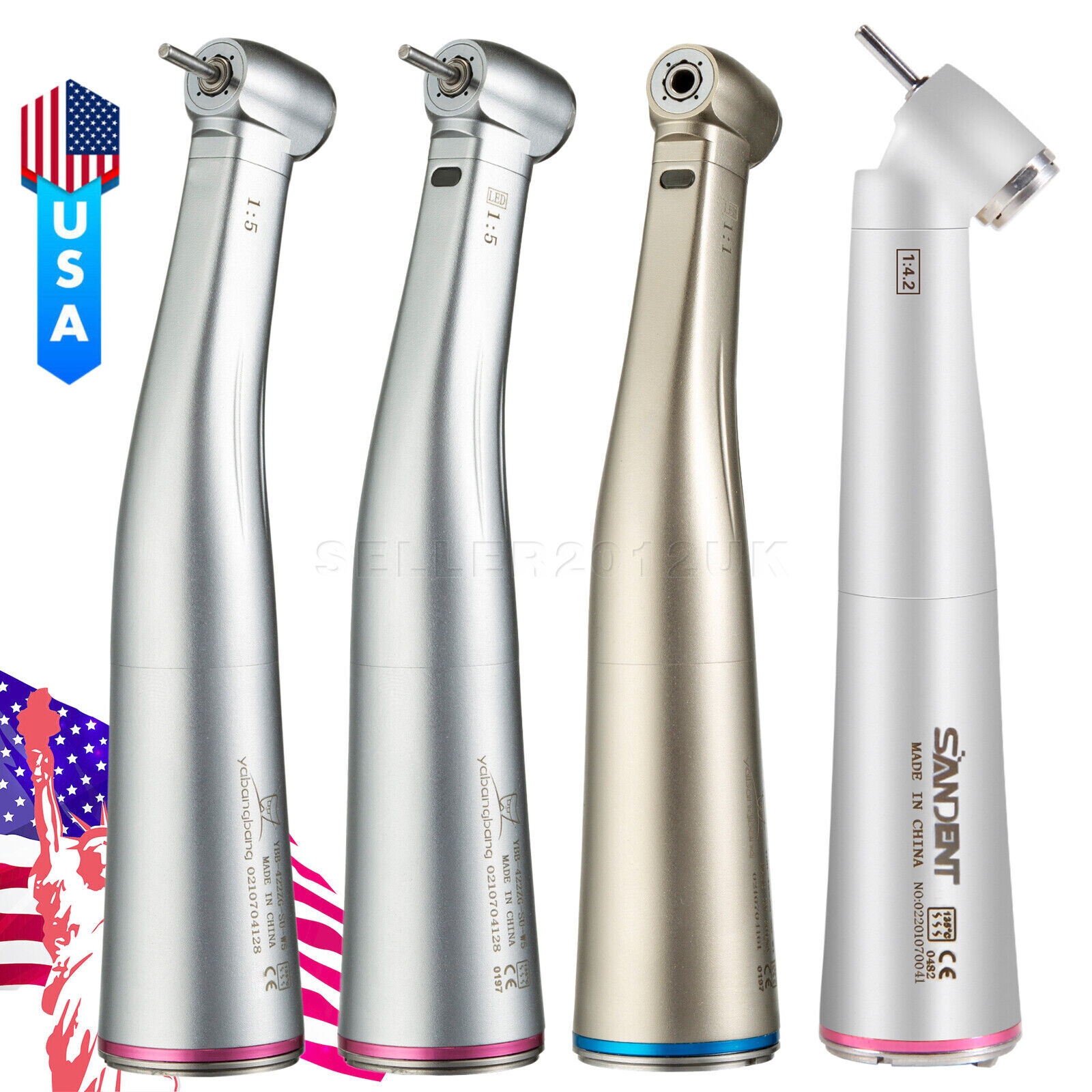 Dental 1:1 1:5 1:4.2 LED Contra Angle Increasing Handpiece Red Ring NSK Style CE