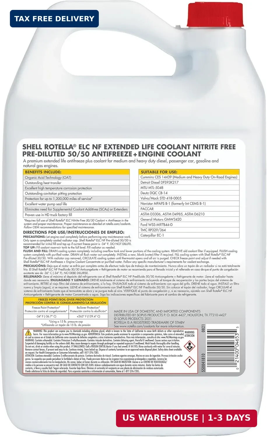 Shell Rotella Nitrite-Free Extended Life ELC Anti-Freeze + Coolant, Pre-Diluted