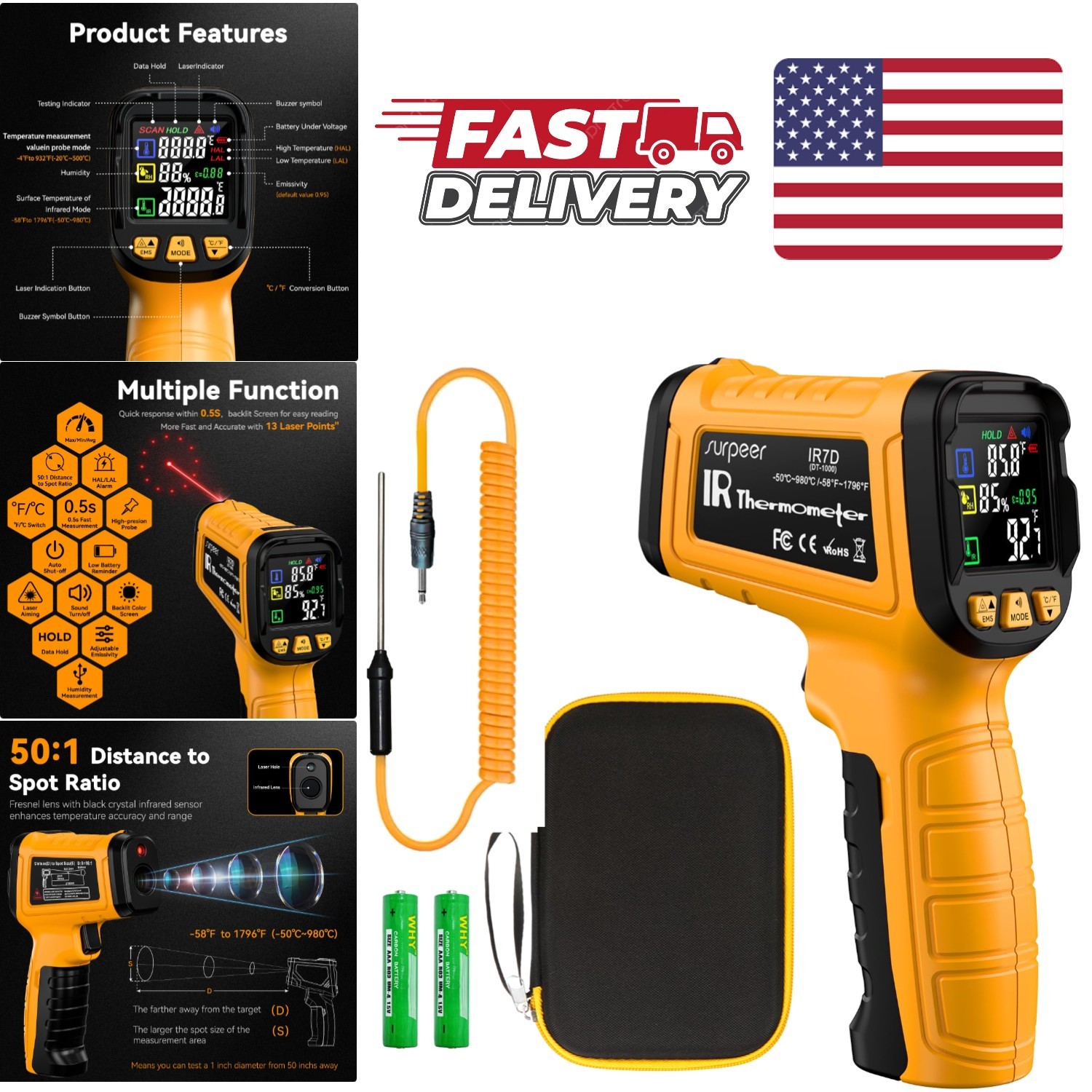 Infrared Laser Temperature Gun with Fast Readings for Home and Industrial Use