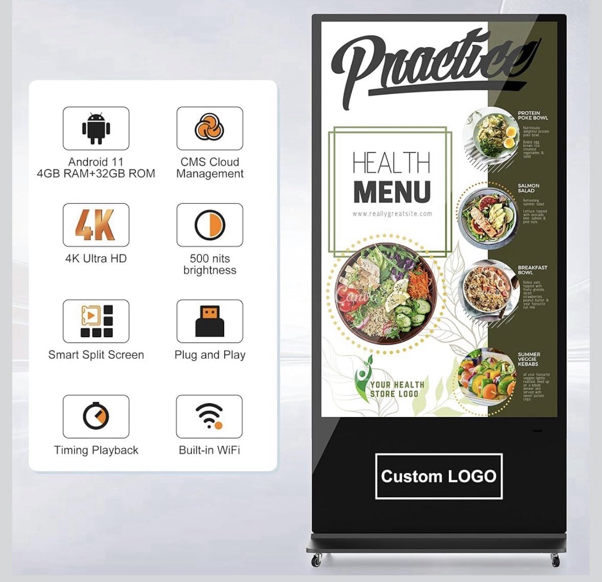 43 in Digital Signage Floor Standing 4K Digital Signage Kiosk Touch Screen