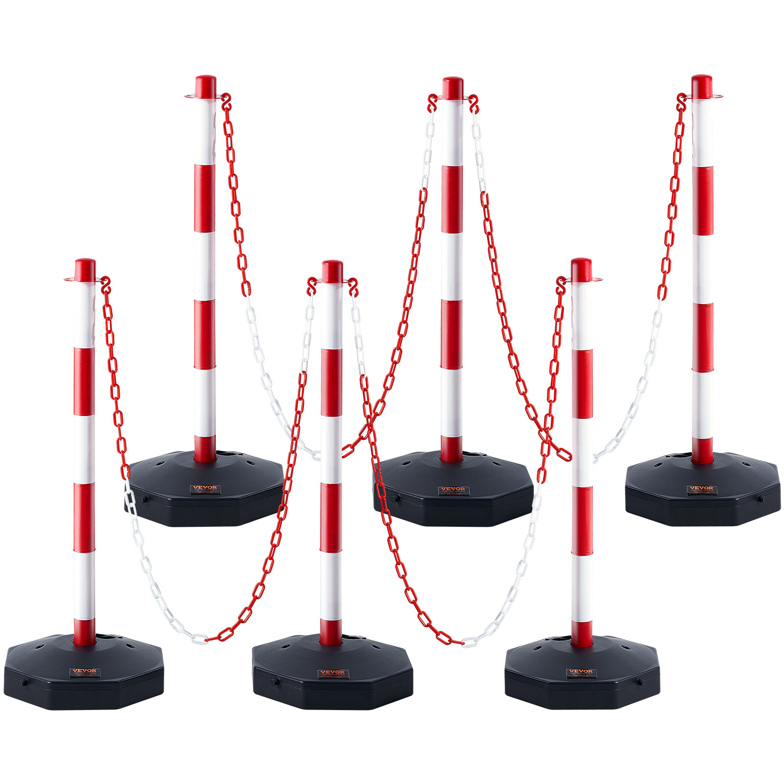 VEVOR 6PCs Traffic Delineator Post Cones with Fillable Base 6.6 FT Chain