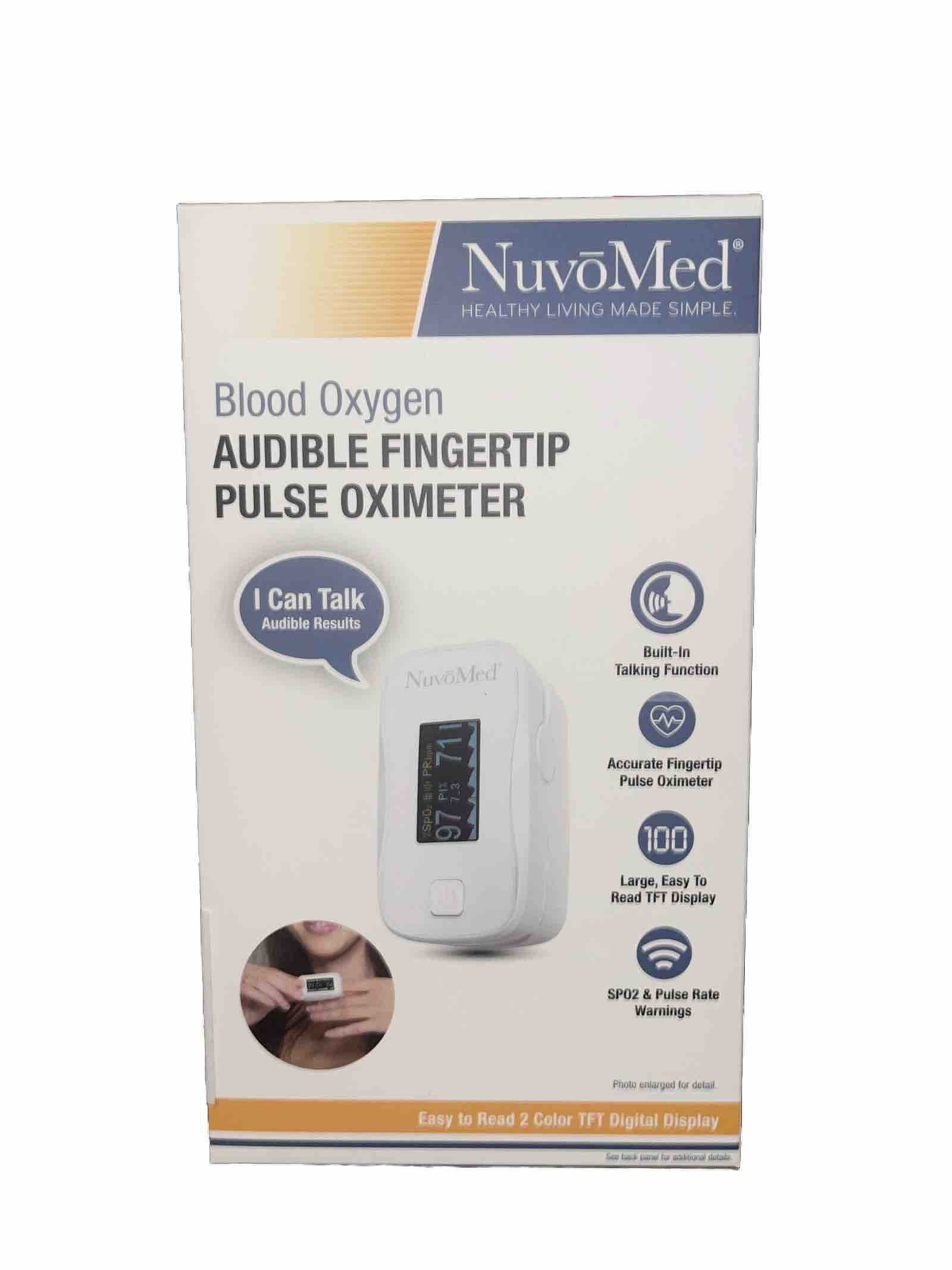 NuvoMed Talking Series Oxygen-Saturation Fingertip Pulse Oximeter