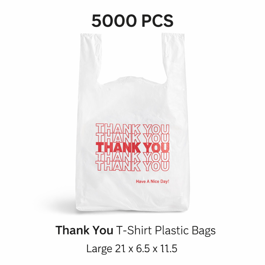 5000 Thank You Plastic Bags 21×6.5×11.5 T-Shirt Grocery Retail Shipping 0.59 Mil