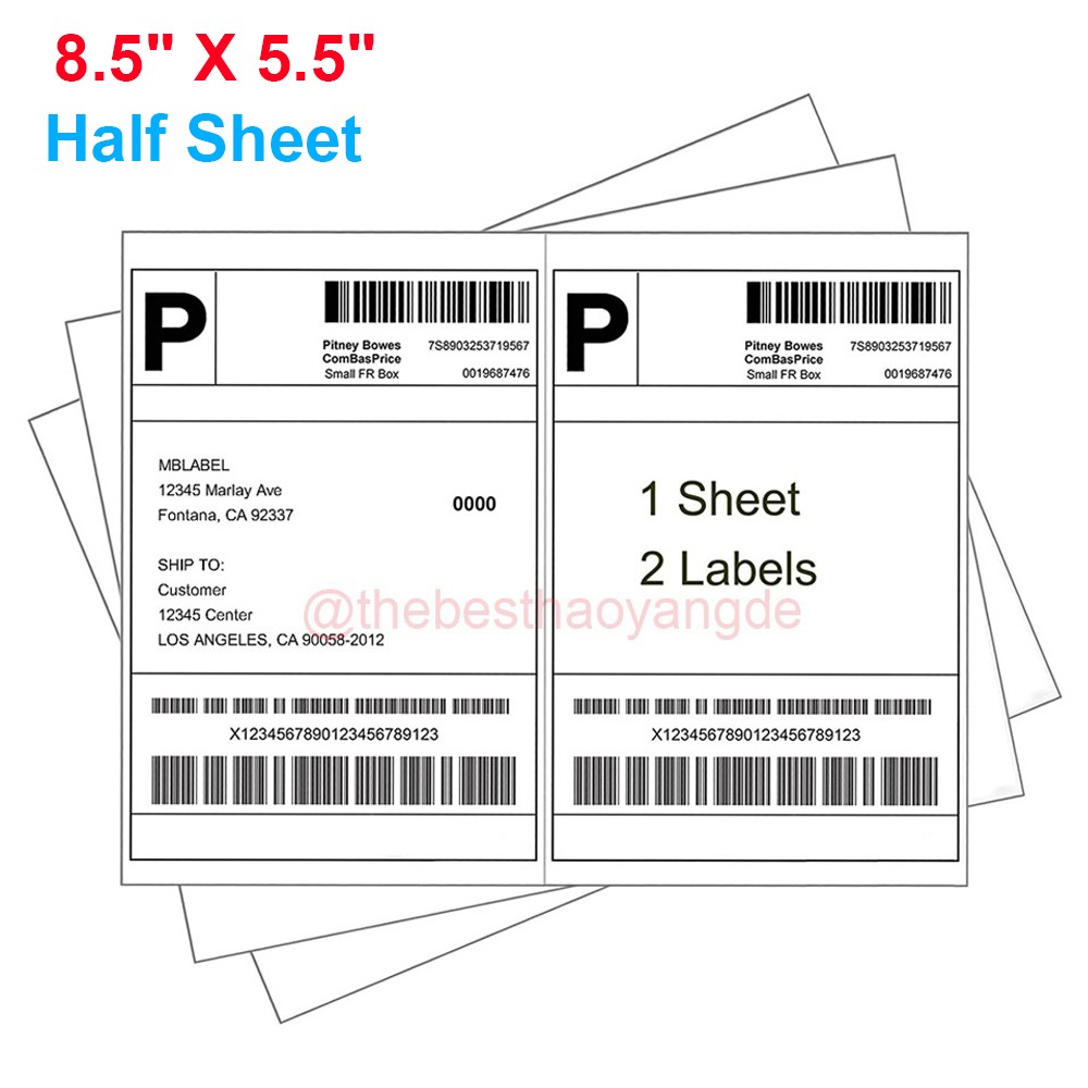 50-1000 Shipping Labels 8.5″ x 5.5″ Half Sheets Blank Self Adhesive 2 Per Sheet