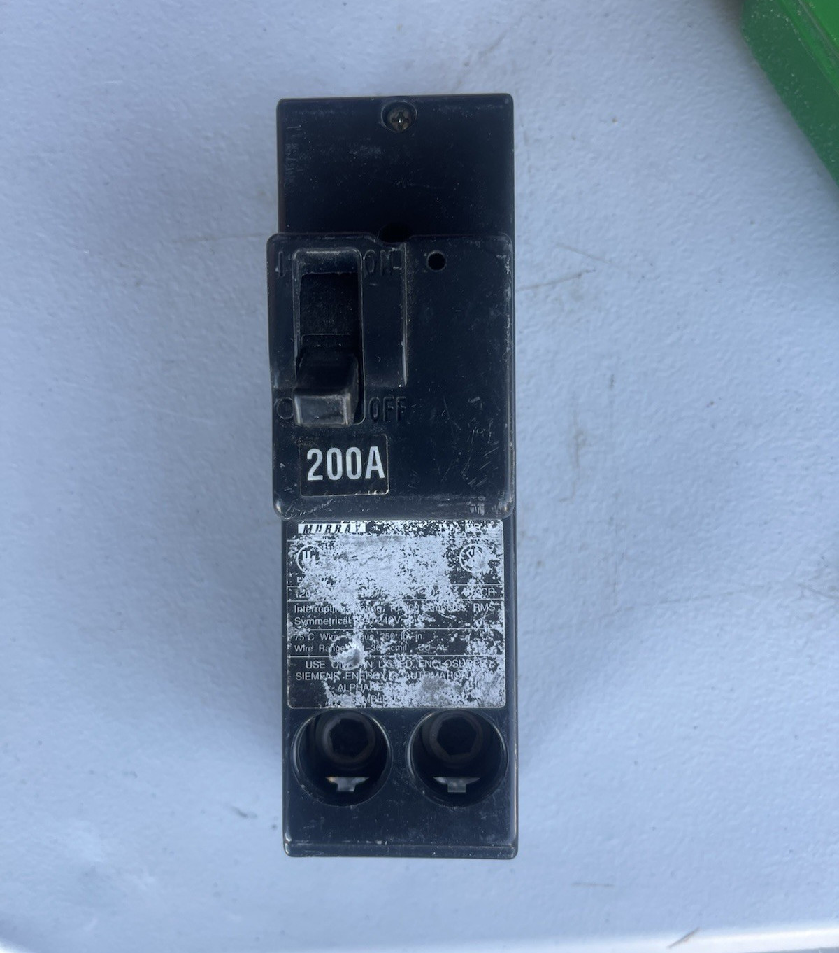 Murray 200A 2-Pole Circuit Breaker AC On/Off Switch Control Black