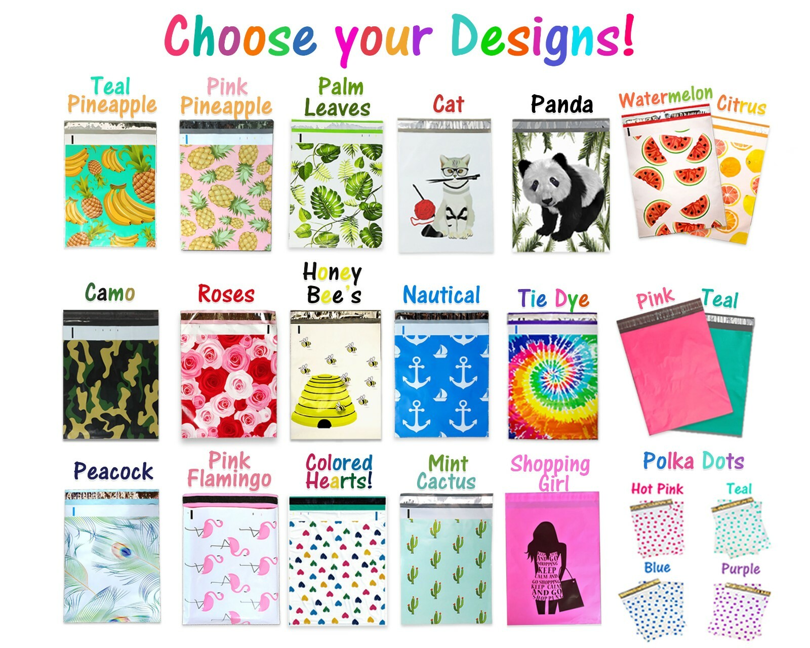 (20-200Pack) 10″ x 13″ Designer Prints FLAT POLY Mailers Business Ship Envelopes
