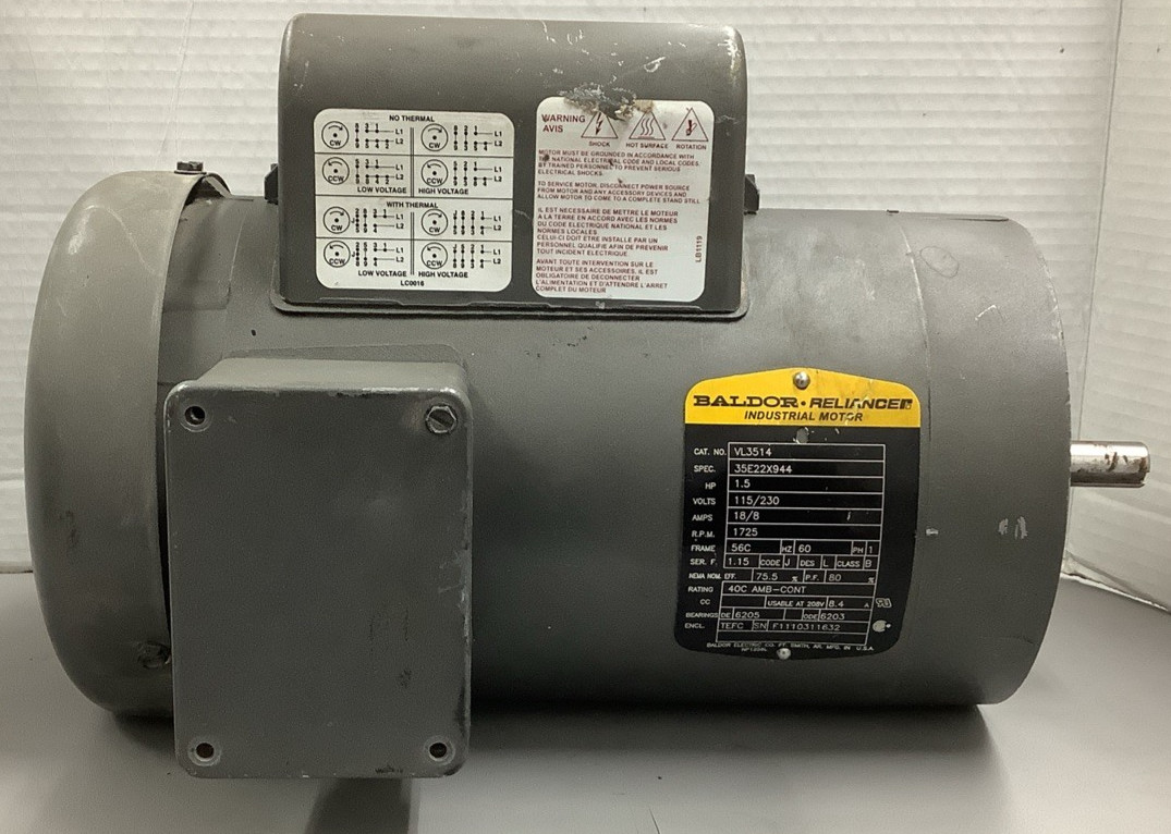 Baldor-Reliance VL3514 Industrial AC Motor 1.5HP 1725RPM 1-Ph (R109)