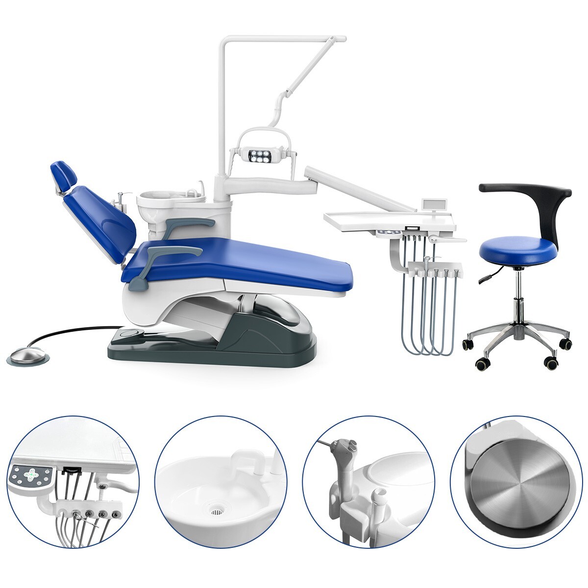 FDA Dental Unit Chair Computer Controlled DC Motor PU Hard Leather+Dentist Stool