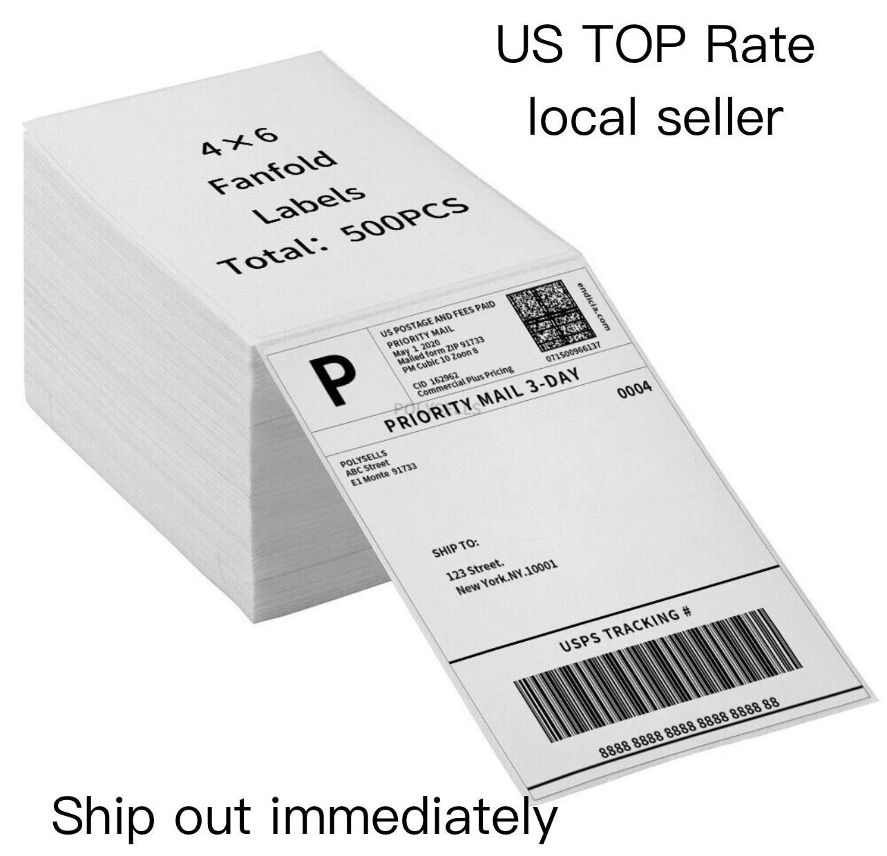 4″x6″ Fanfold Direct Thermal Shipping Labels for Zebra and Rollo 500 PCS