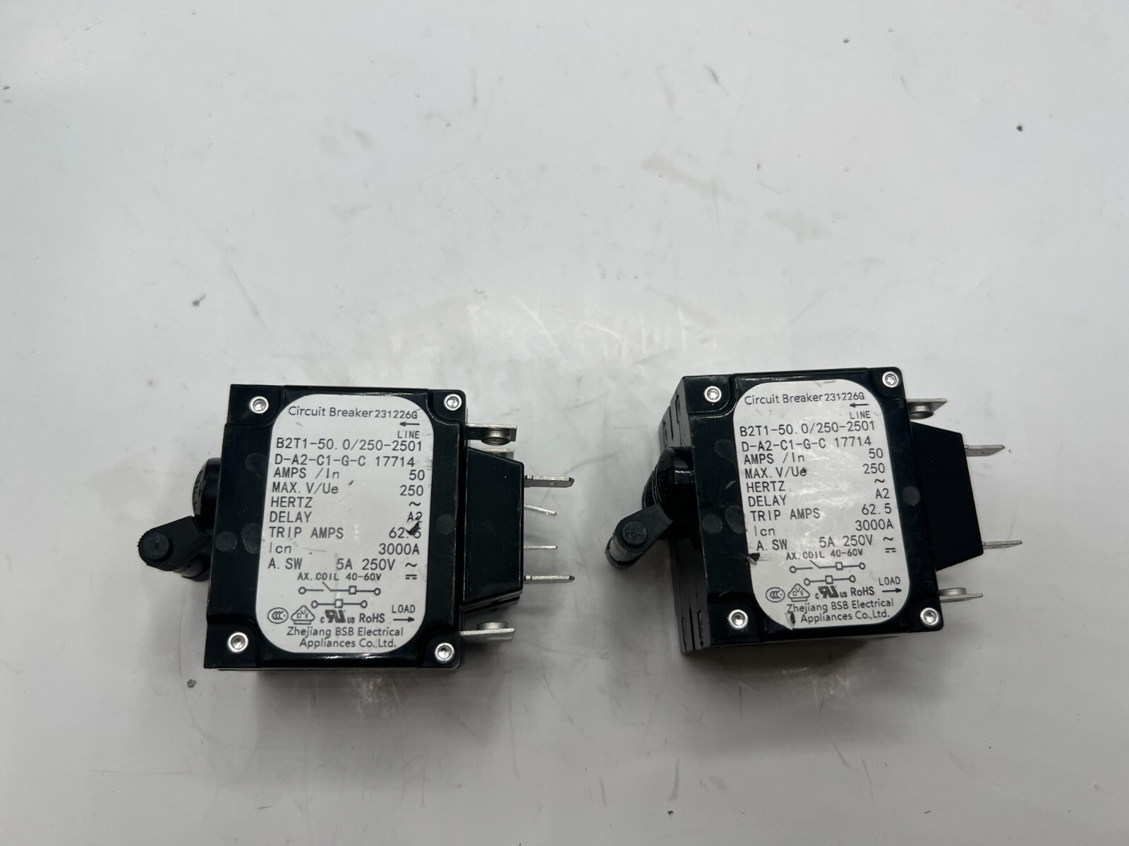 (QTY 2) BSA Zhejiang OEM B2T1-50.0/250-2501D-A2-C1-G-C, Circuit Breaker, 231226G