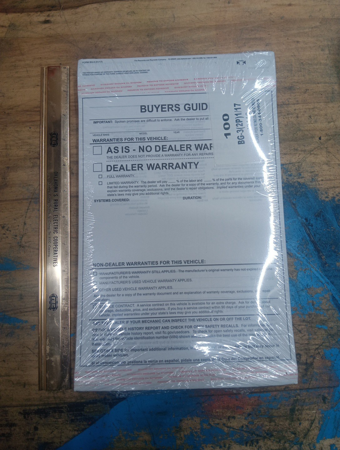 2-PART BUYERS GUIDE FORM FILE COPY NO TAPE IMPLIED WARRANTY 100 PER PACK BG-3