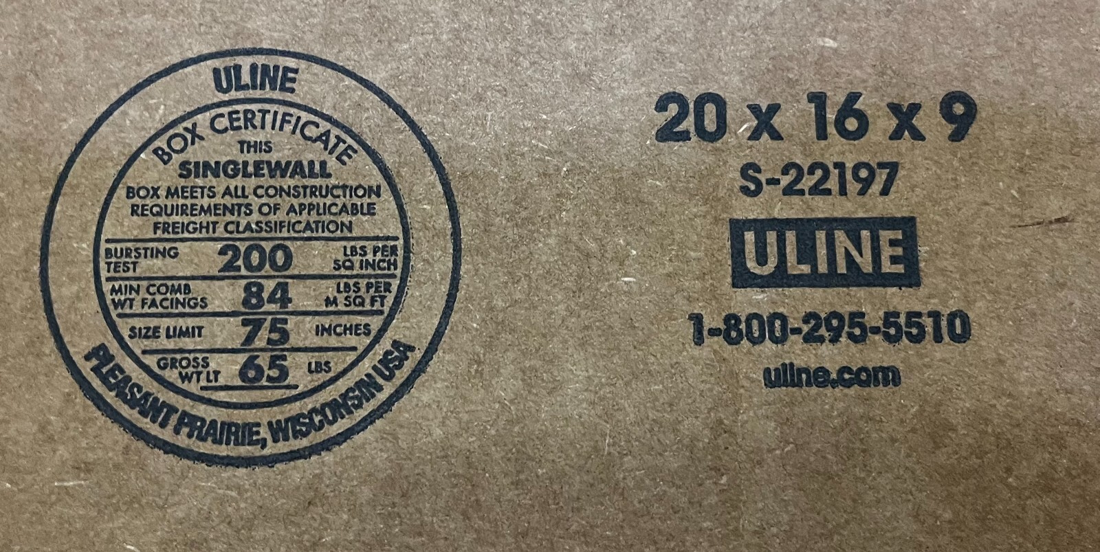 20″ x 16″ x 9″ Corrugated Box – 200 lb – SINGLE BOX