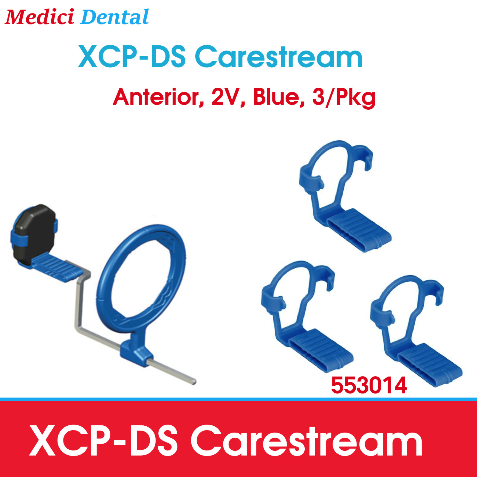Dental XCP-DS Carestream Digital Sensor Holders Anterior, 2V, Blue, 3/Pk 553014