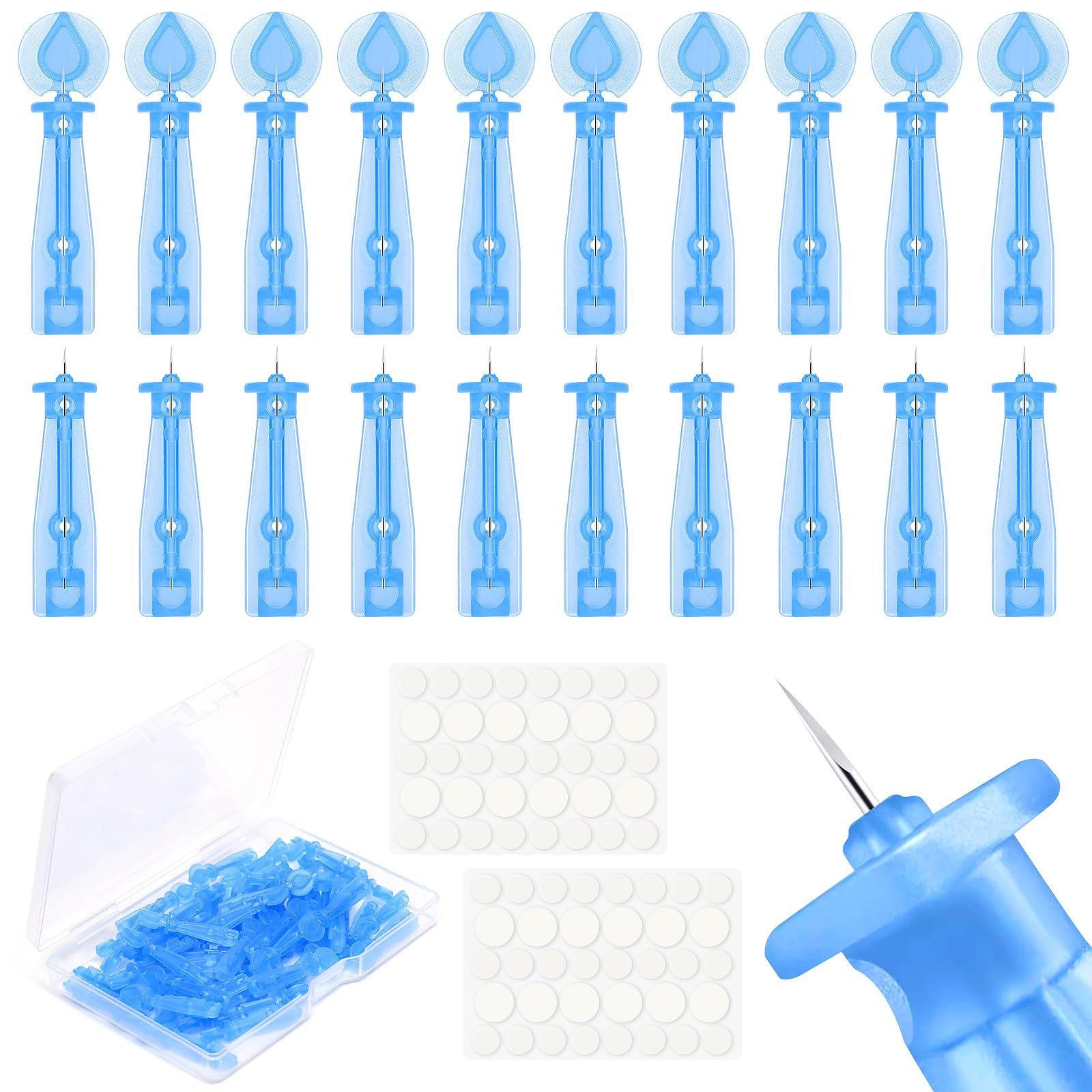 50 Pack Disposable Acne Pimple Popper Needles and 1 Count (Pack of 50), Blue