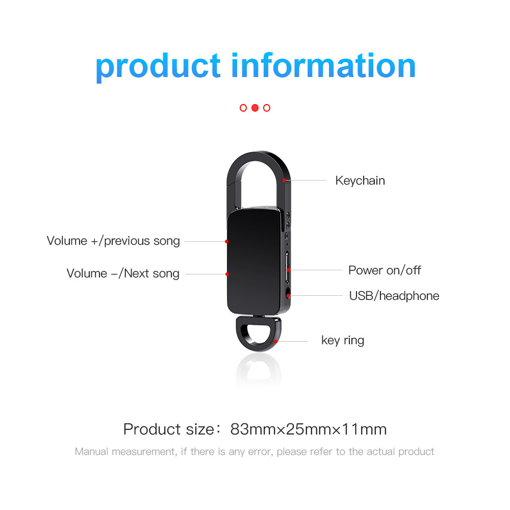 Mini Hidden Audio Recorder Voice Activated Listening Device Keychain MP3 Player