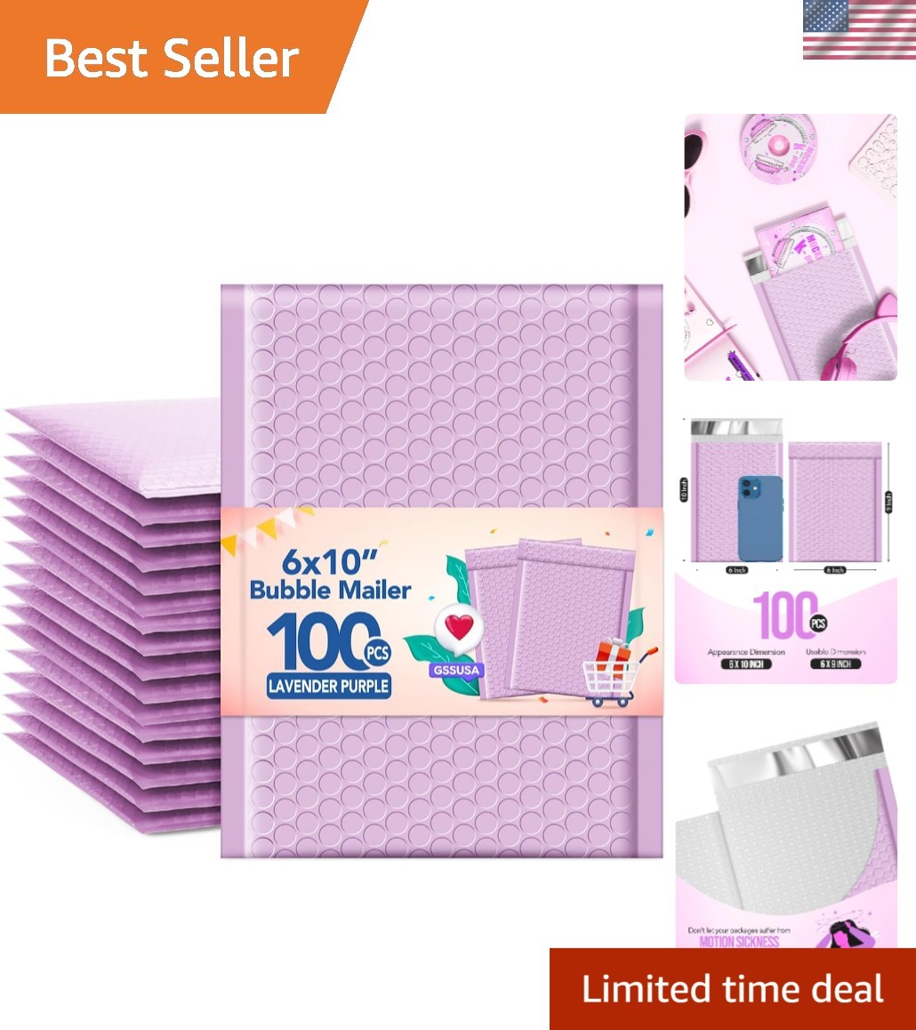 Durable Lavender Bubble Mailers 6×10 Inches – 100 Padded Self-Sealing Envelopes