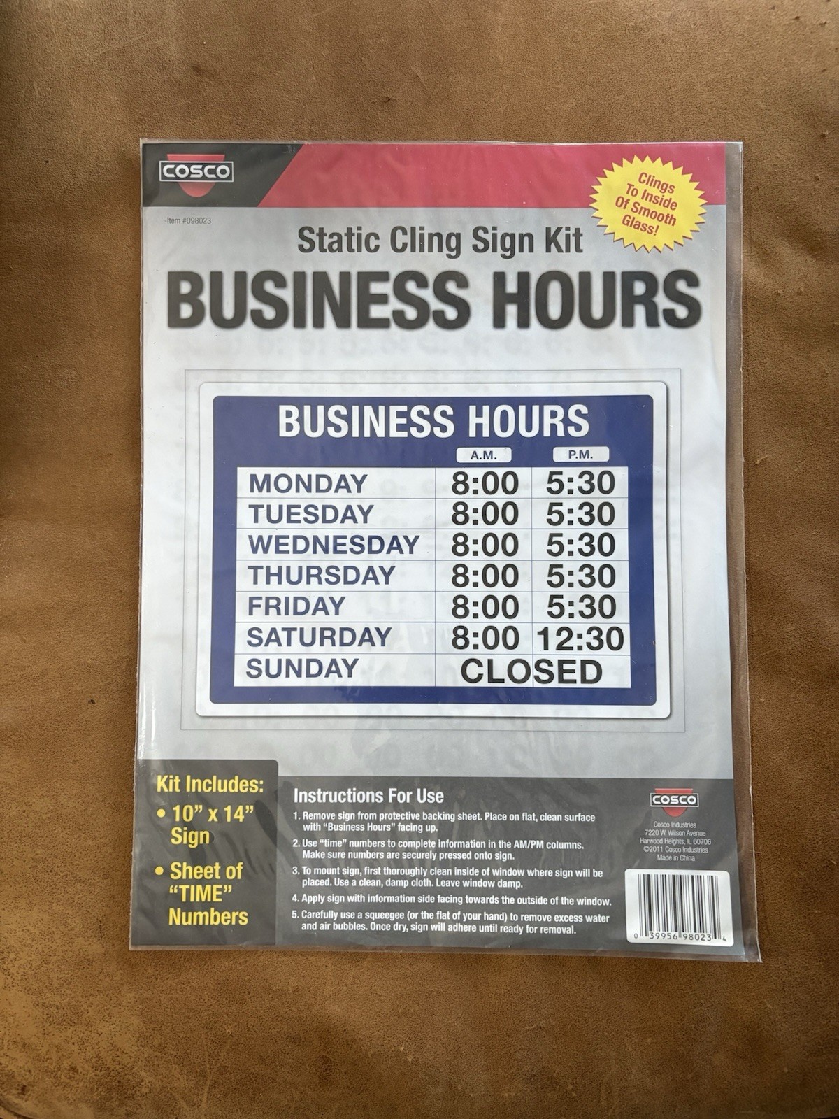Cosco Static Cling Business Hours Sign Kit – Removable Store Window Decal