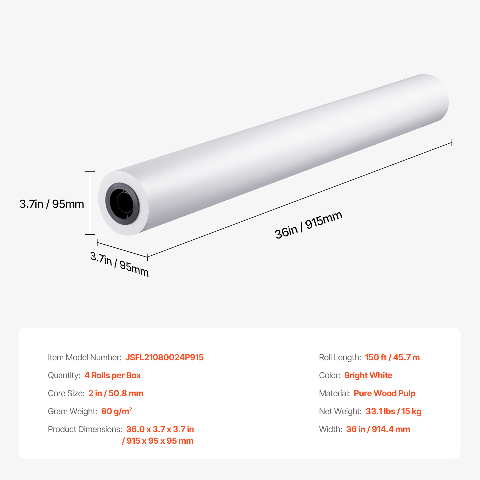 Wide Format Paper Plotter Paper 4 Rolls 36 in x 150 ft CAD Bond Rolls