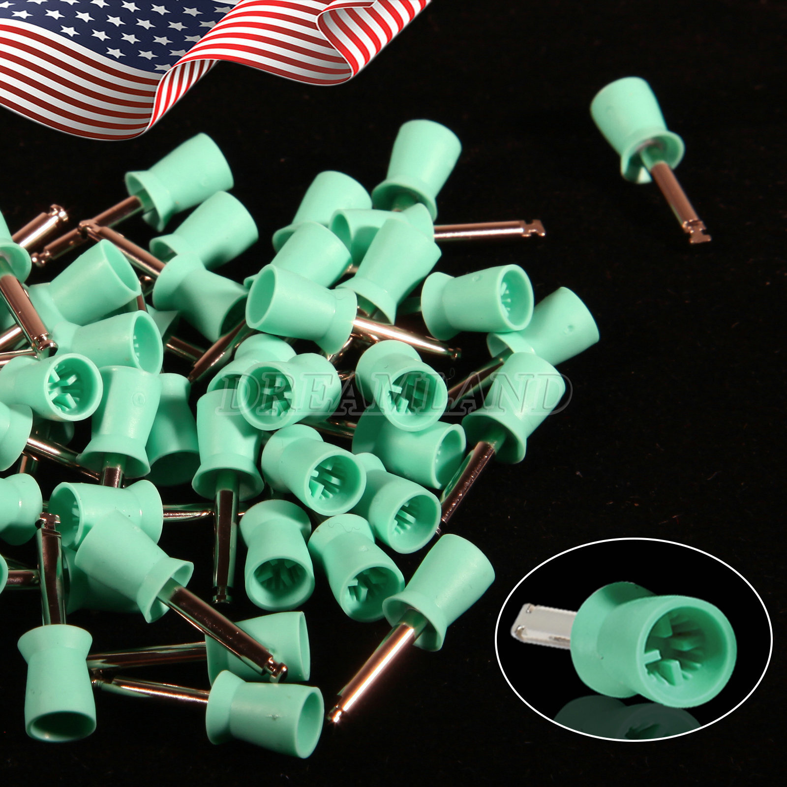 100pcs Dental Polishing Prophy Prophylaxis Cups Latch Type Rubber Polisher Green