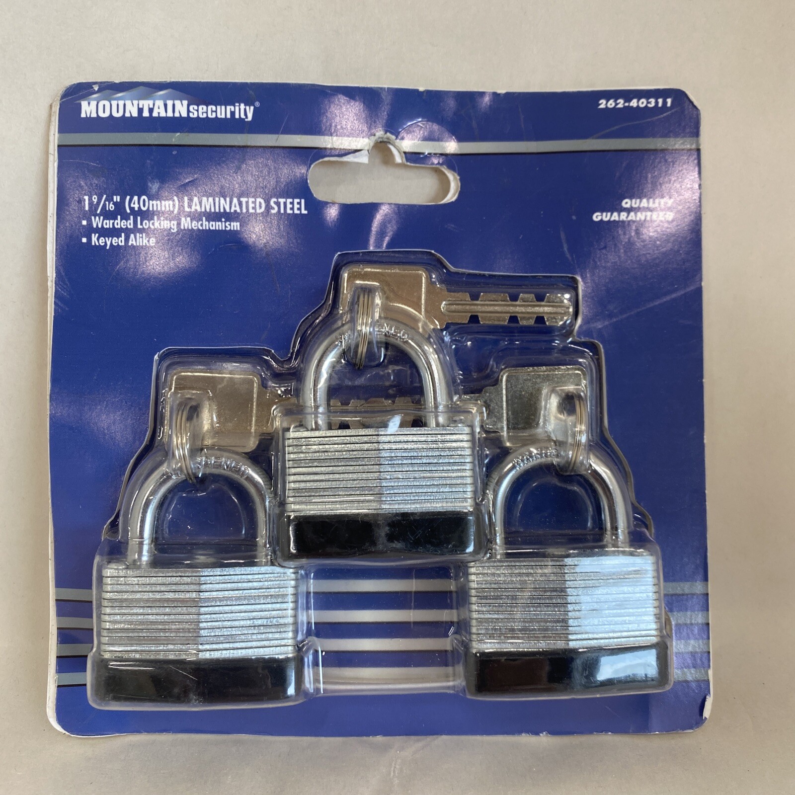 BRINKS 165-40311 Keyed Alike Padlock, Lam. Steel, 40mm 3PK, Packaging Varies