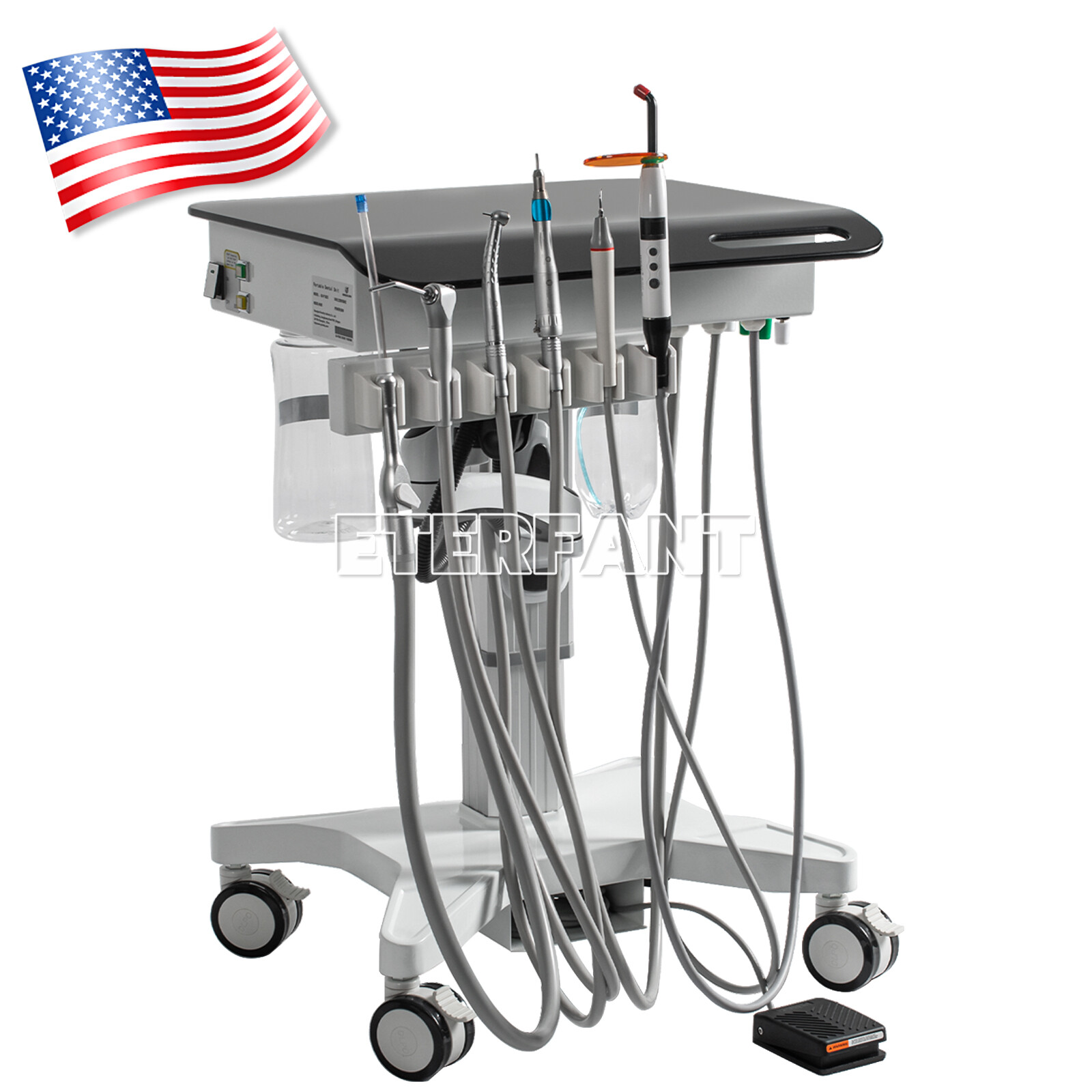 Portable Dental Mobile Delivery Cart Treatment Unit System 4 Holes with Socket