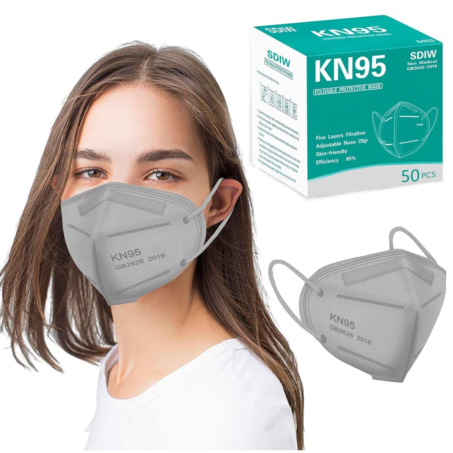 SDIW 50PCS KN95 Face Masks Breathable 1 Count (Pack of 50), Grey-50pcs