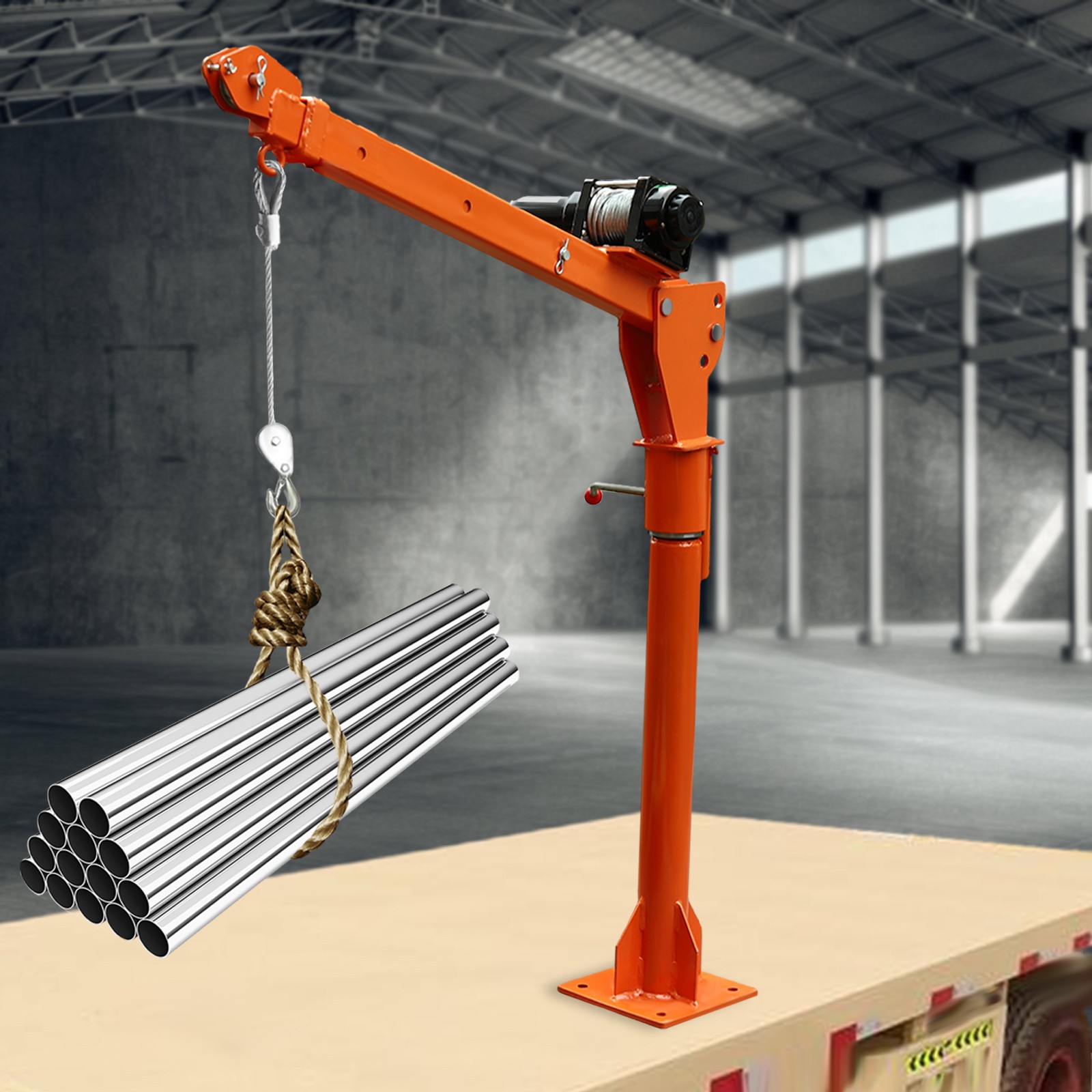 1100lb Q235 Steel Truck-Mounted Crane Hoist 12V Electric Pickup Truck Jib Cranes