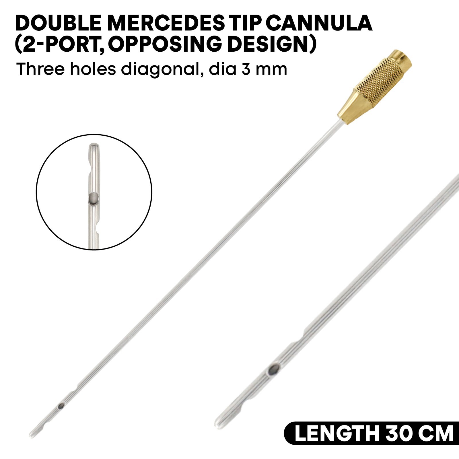 Liposuction Cannulas 3 Diagonal Holes 3mmx30cm Fat Transfer Plastic Surgery Tool