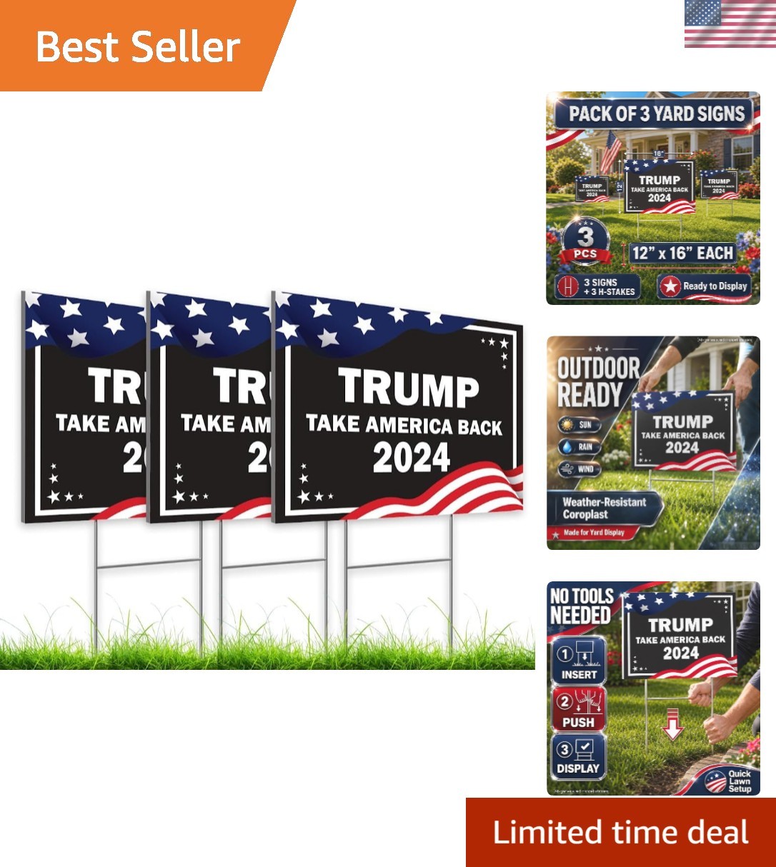 Weather-Resistant 12×16 Coroplast Yard Signs – Political Expression Set of 3