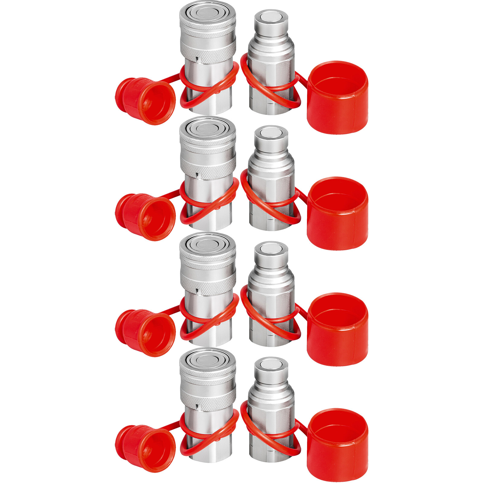 VEVOR 4 Sets 1/2″ Flat Face Hydraulic Coupler Quick Connect Skid Steer Bobcat