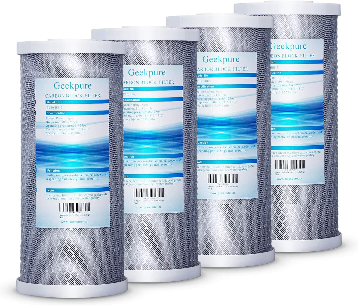 Geekpure 4 Pack Carbon Block Replacement Water Filter 4.5″ x 10″ – 5 Mic