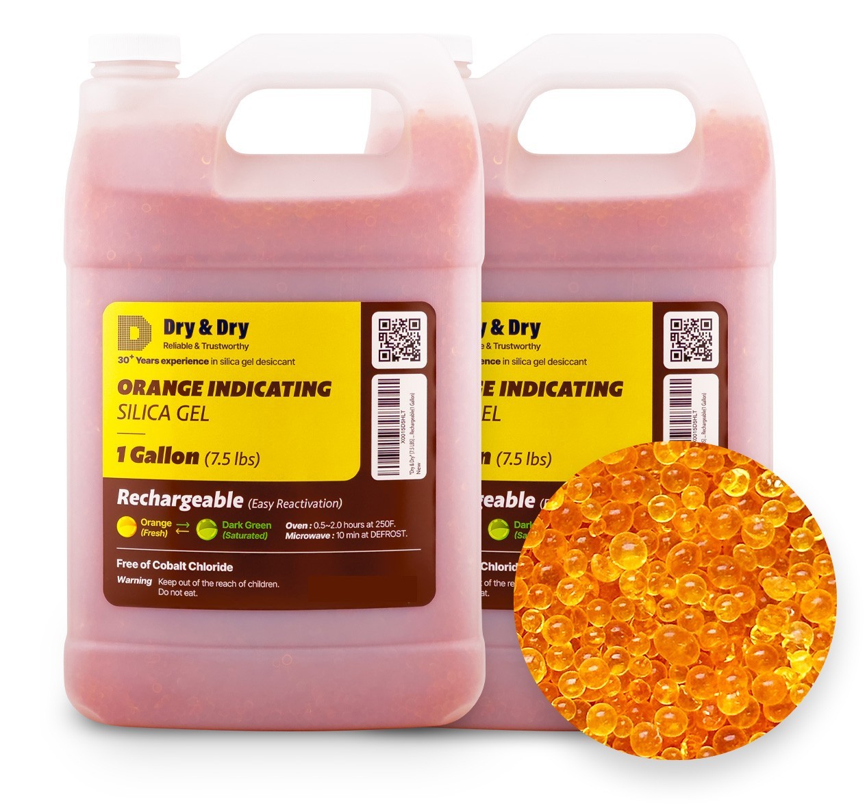 2 Gallon(15 LBS) «Dry&Dry» Premium Orange Indicating Silica Gel Desiccant Bead