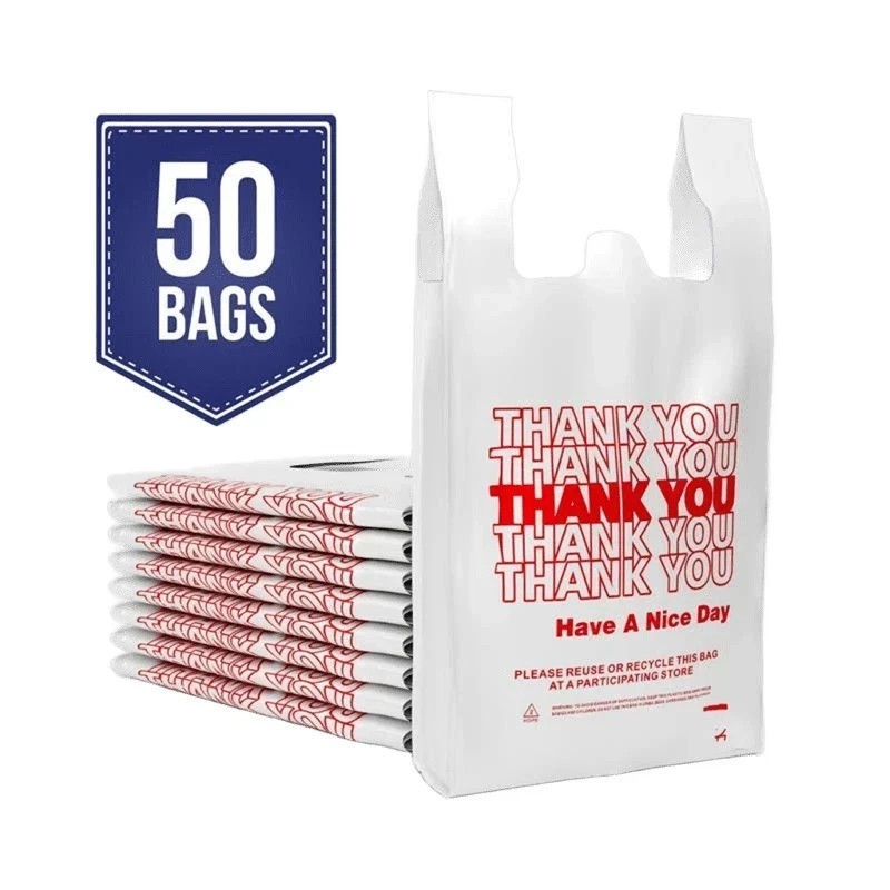 Thank You Plastic T-Shirt Bags 11.5×6.5×21 for Grocery Retail Shopping Carry Out