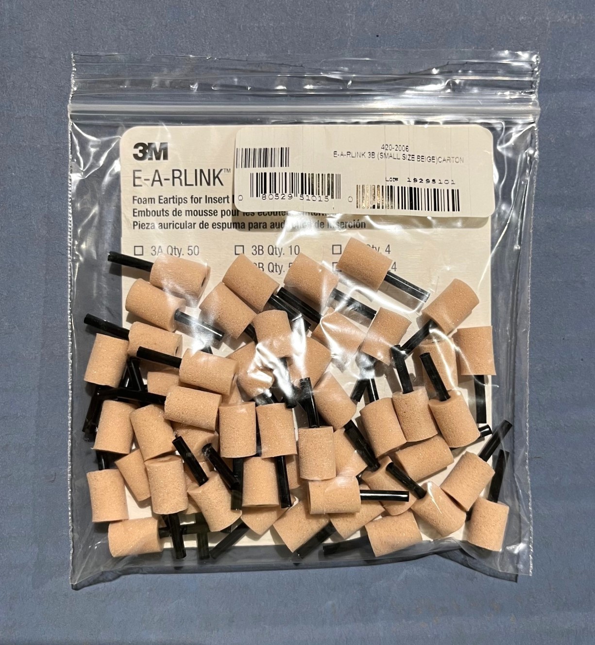 3M E-A-RLINK Foam Eartips 420-2006 E-A-RTONE Size 3B Small Beige, NEW Pack of 50