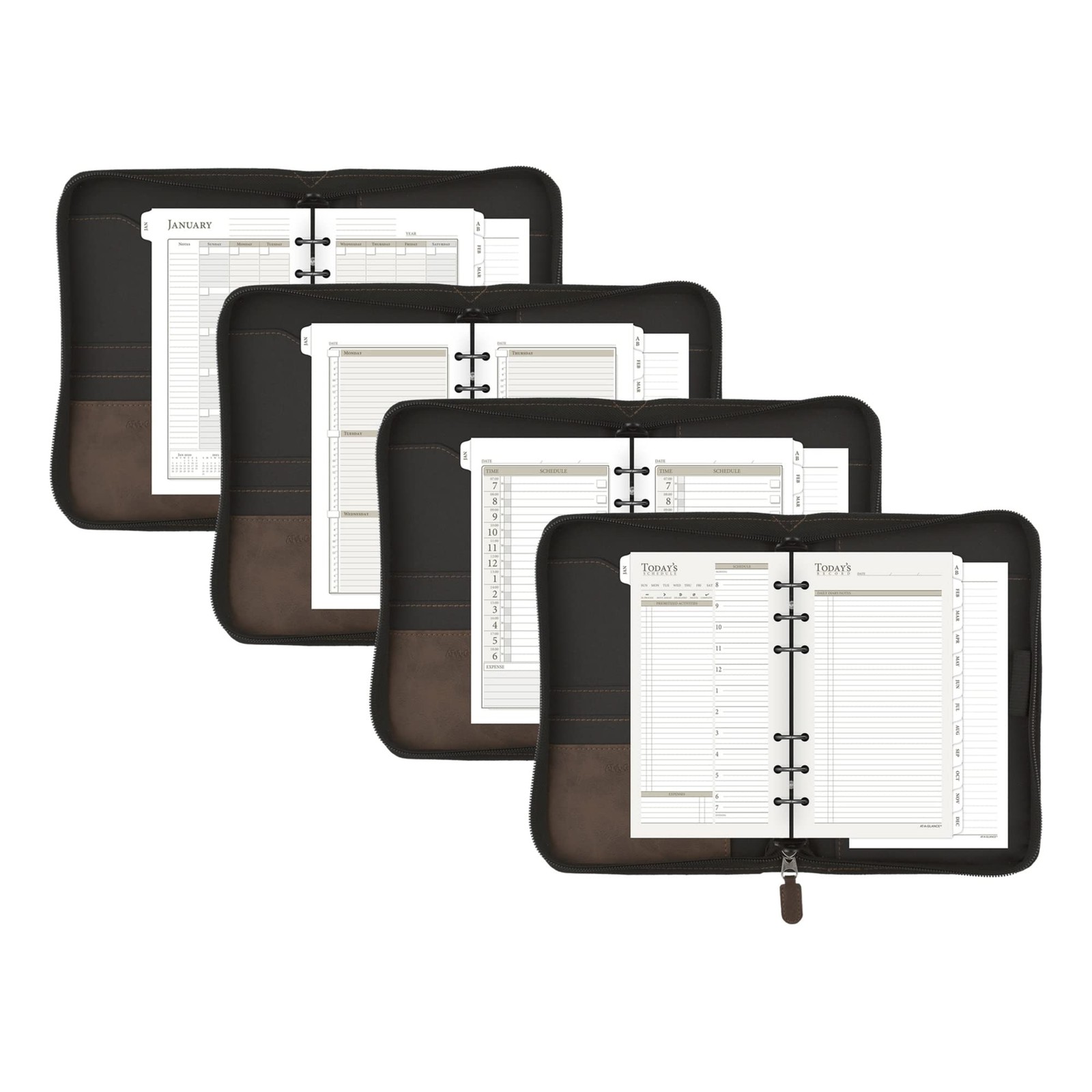 Portable Brown Planner Starter Set Undated Monthly Weekly Daily Organization
