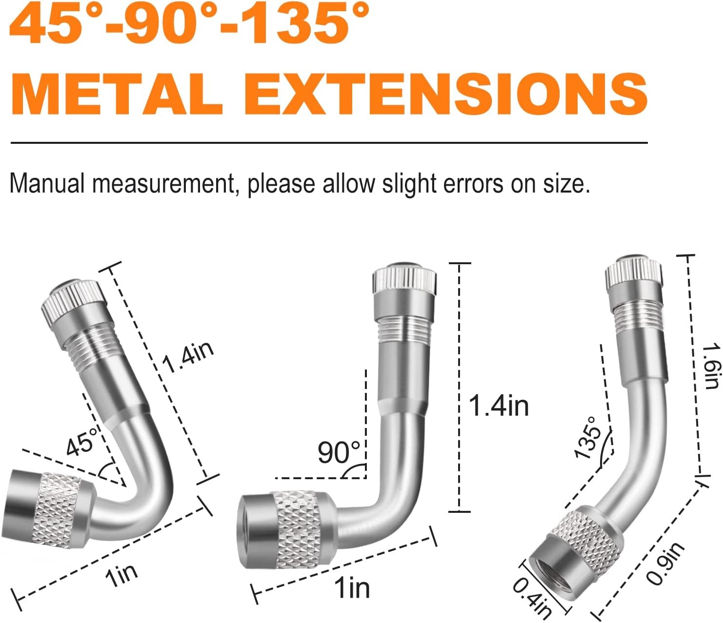 Valve Stem Extenders 6 Pack, 45 Degree 9 Style: 45° 90° 135° Extensions 6 pack