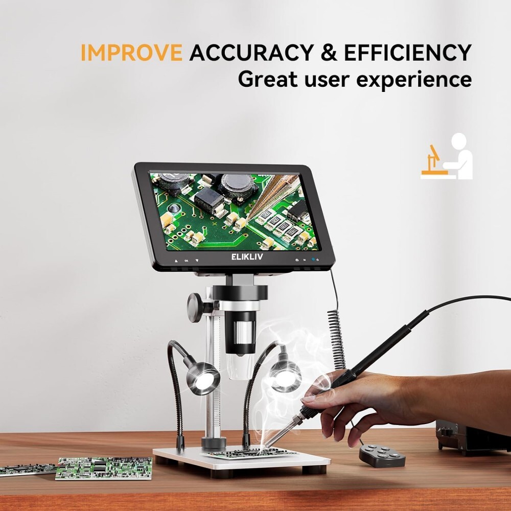 Elikliv 1200X Digital Microscope HD Camera 7″ LCD 1080p Coin Magnifier w/ Light