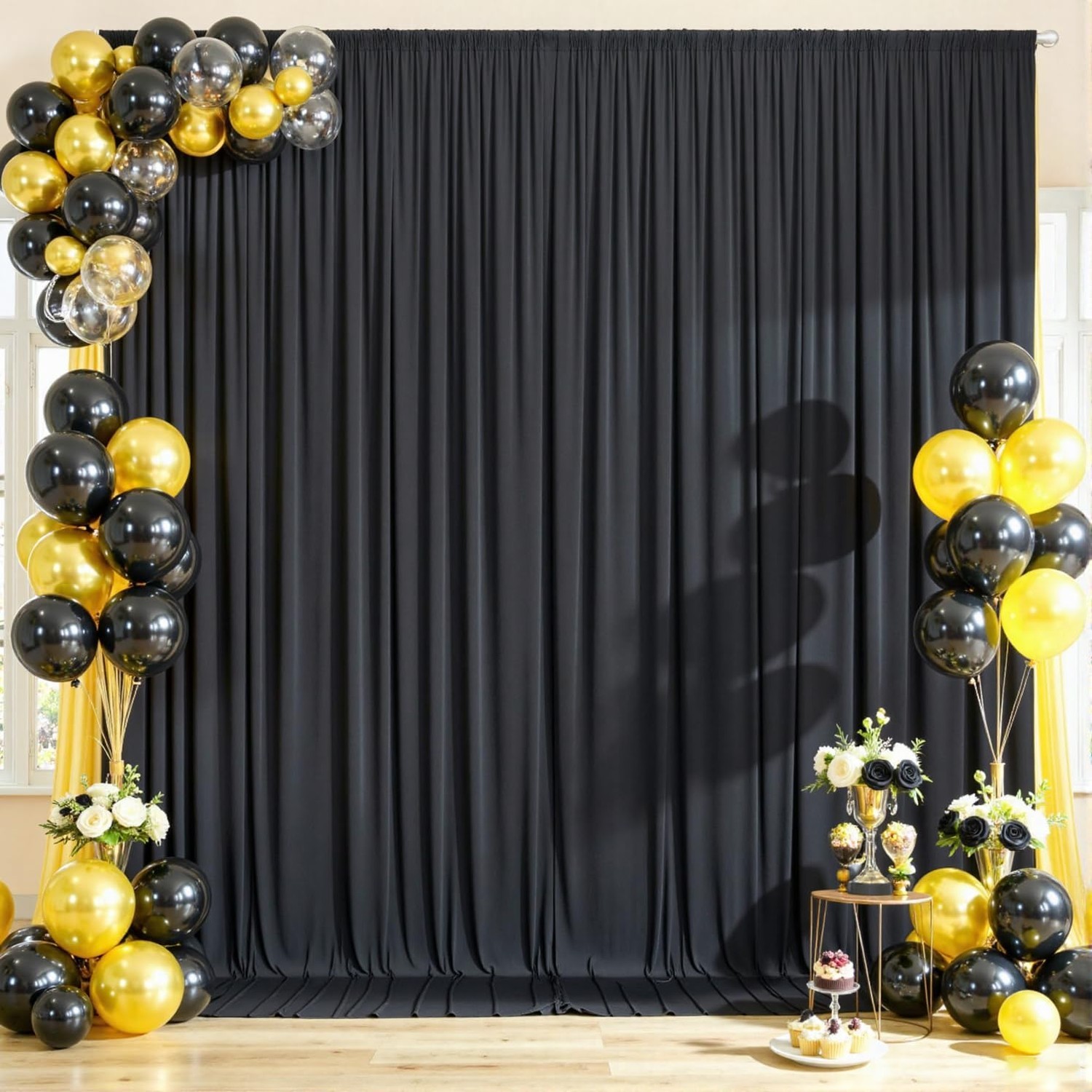 12ft x 10ft Black Backdrop Curtains for Parties, Wrinkle Free 2 Panels Photo …