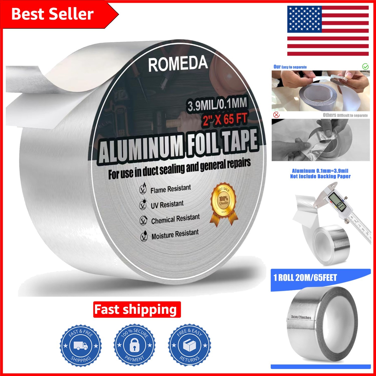 Versatile 2″ x 65ft Aluminum Foil Tape – Heat & UV Resistant Adhesive for HVAC