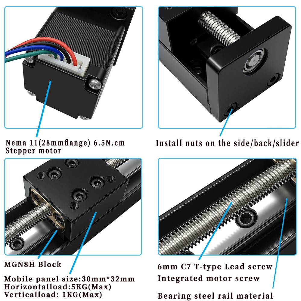 50-300mm Mini CNC Slide Table T-type lead screw 1mm Pitch 28mm stepper Motor Kit