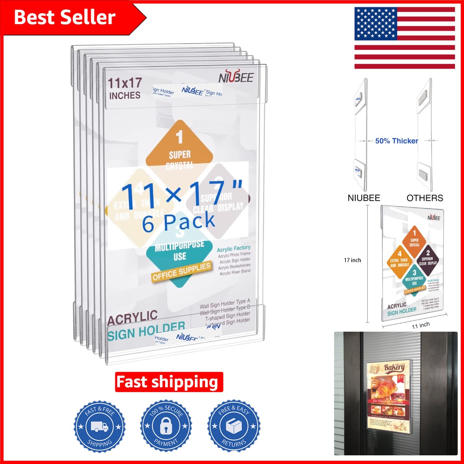 Versatile 11×17 Acrylic Wall Mount Sign Holders – 6 Pack for Home & Office