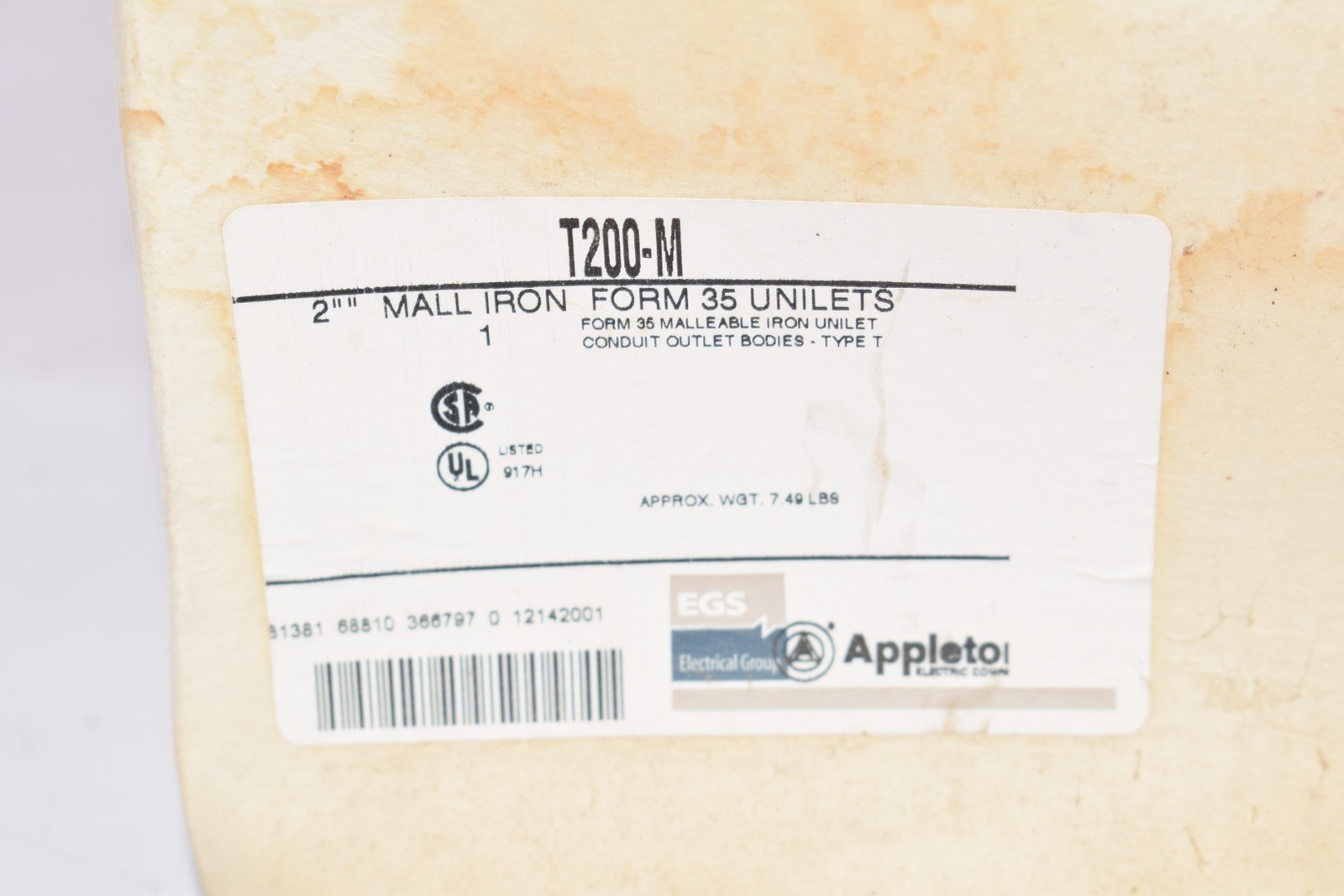 NEW, EGS, Appleton, 2», Mall Iron, Form 35, Unilets, T200-M, Malleable Iron Uni