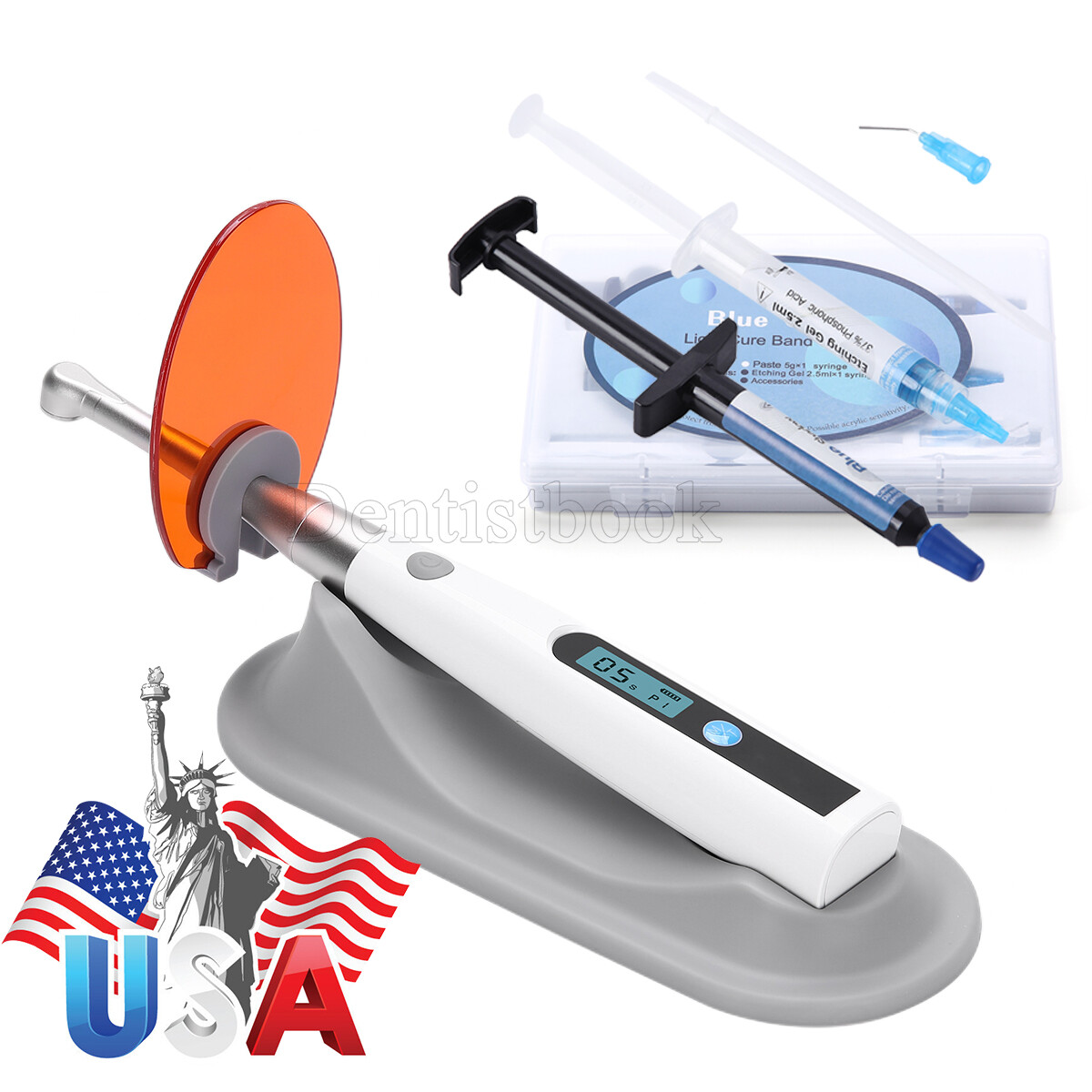 Dental Orthodontic Light Cure Adhesive Blue Glue Kit/Resin LED Curing LIght Lamp